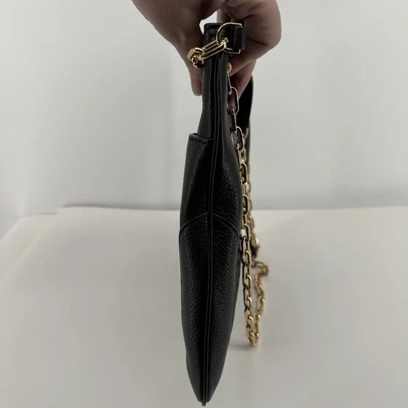 Tory Burch Black Pebbled Leather Tote Gold Chain Strap Shoulder Bag Classic Chic - Picture 5 of 14